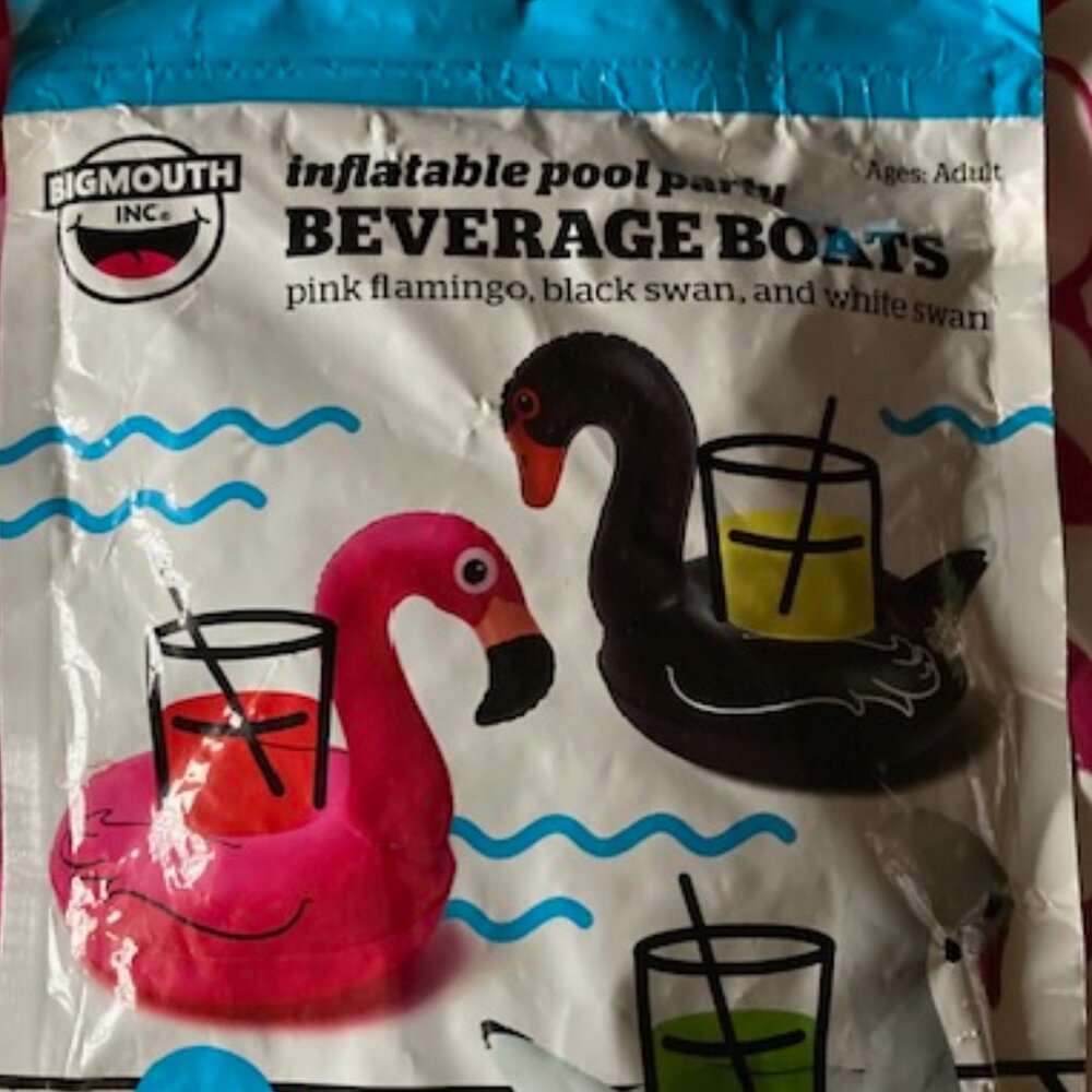 POOL PARTY COOZIES 3 PACK INFLATABLE FLOATING BEVERAGE HOLDER FLAMINGO SWAN NEW
